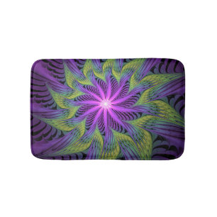 Tapis De Bain Fleuron vert violet Art Abstrait fractal moderne