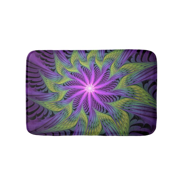 Tapis De Bain Fleuron vert violet Art Abstrait fractal moderne (Devant)