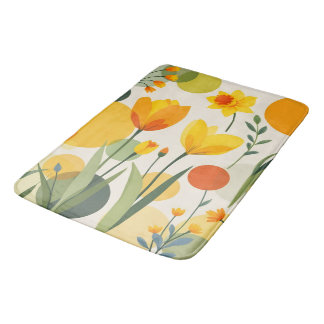 Tapis De Bain Fleurs Abstraites à ressort jaune
