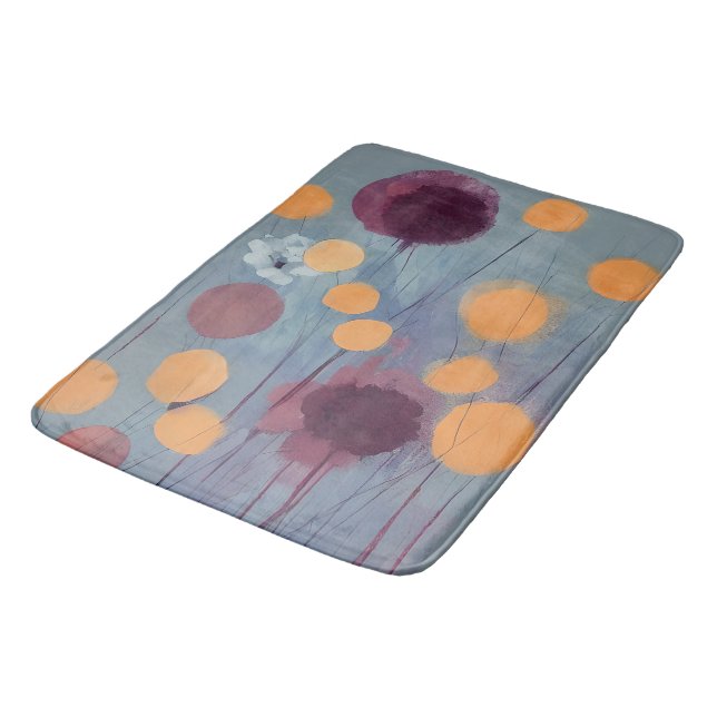 Tapis De Bain Fleurs Abstraites orange et rose (Angle)