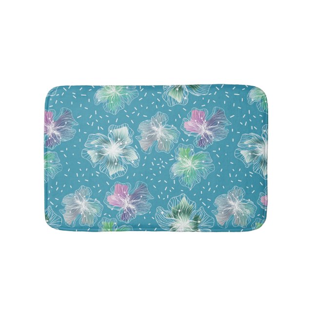 Tapis De Bain Fleurs Abstraites sur de beaux tons bleu clair (Devant)