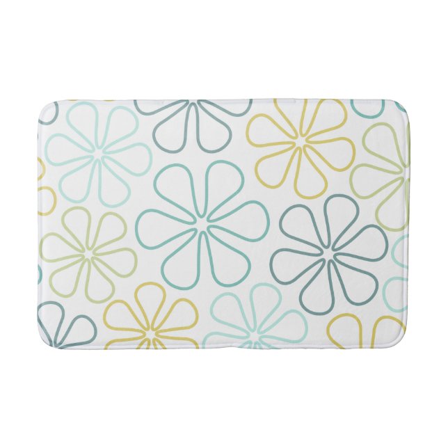 Tapis De Bain Fleurs Abstraites Teals Lime jaune Blanc (Devant)