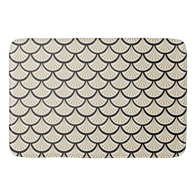 Tapis De Bain Fleurs Art déco beige et noire abstraites (Devant)
