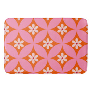 Tapis De Bain Fleurs blanches sur Motif des cercles roses du mil