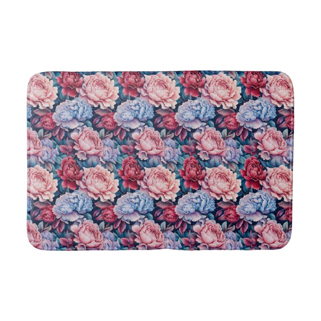 Tapis De Bain Fleurs bleues et roses (Devant)