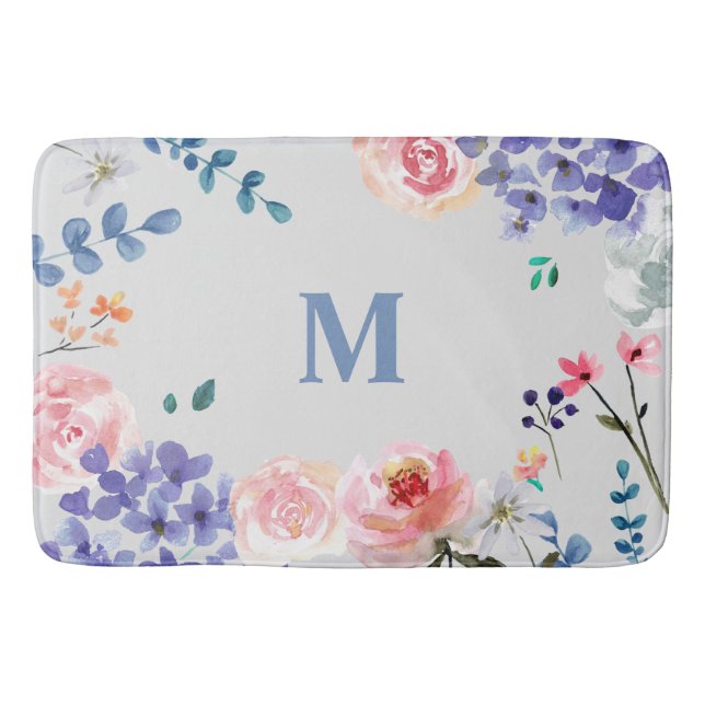 Tapis De Bain Fleurs bohémiennes : aquarelle Florale Mat par L (Devant)