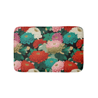 Tapis De Bain Fleurs de chrysanthème vibrantes Motif botanique