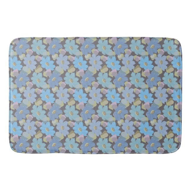 Tapis De Bain Fleurs de Cosmos Gras et Bleus (Devant)