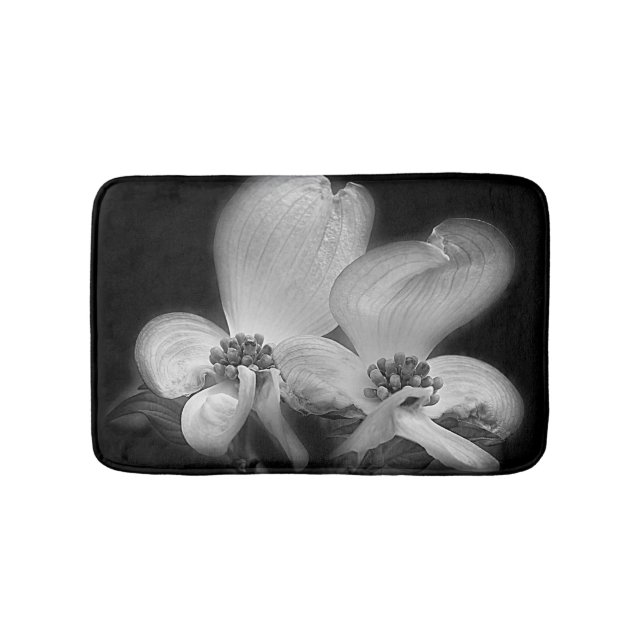 Tapis De Bain Fleurs De Dogwood En Noir Et Blanc (Devant)
