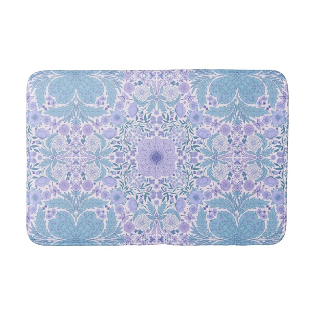 Tapis De Bain Fleurs de jardin rétro en bleu et violet (Devant)