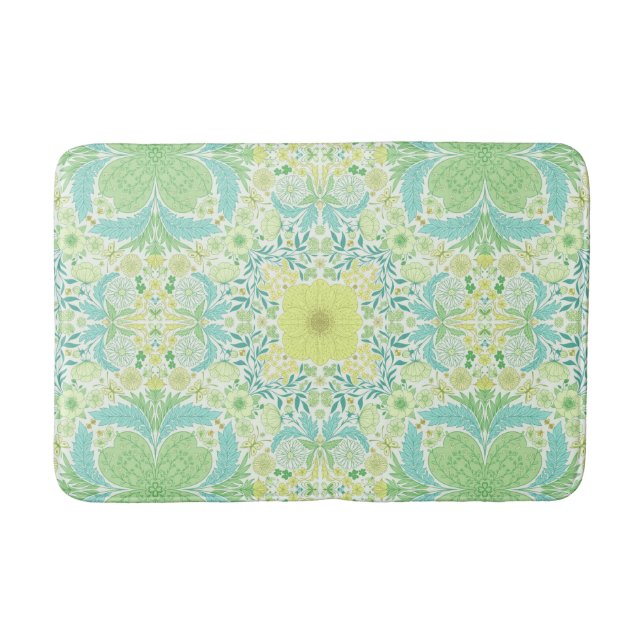 Tapis De Bain Fleurs de jardin rétro en vert et jaune (Devant)