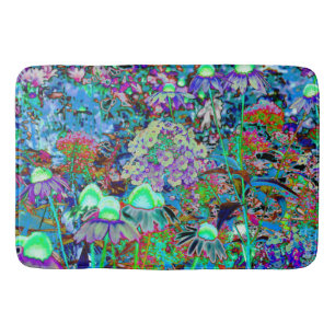 Tapis De Bain Fleurs de jardin vert pourpre et citron vert psych