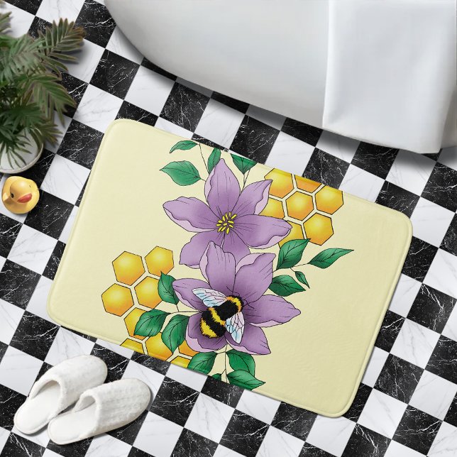 Tapis De Bain Fleurs de lavande de bourdon Jaune (Créateur téléchargé)