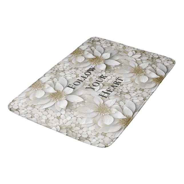 Tapis De Bain Fleurs de Lotus Blanc Or (Angle)