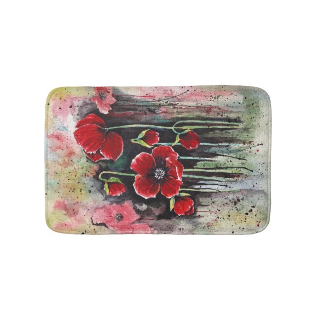 Tapis De Bain Fleurs De Pavot Dans Le Mat De Bain D'Aquarelle (Devant)