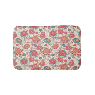 Tapis De Bain Fleurs de pivoine et motif feuille