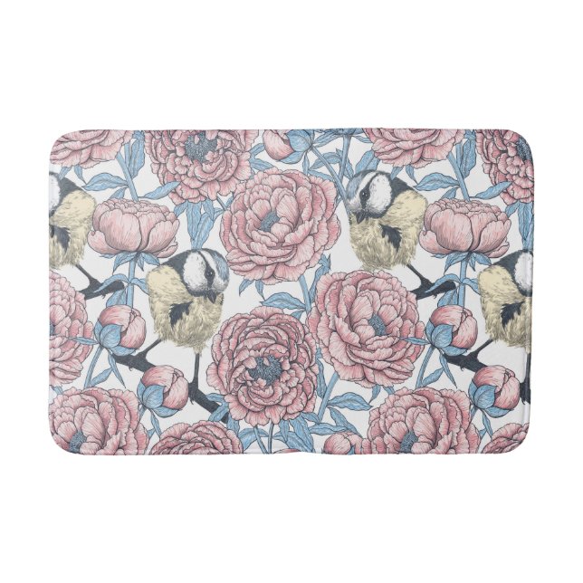 Tapis De Bain Fleurs de pivoines et oiseaux (Devant)