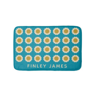 Tapis De Bain Fleurs de Pop Retro Motif Turquoise Personnalisé