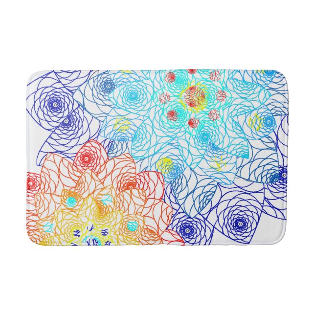 Tapis De Bain Fleurs de printemps bleues et rouges (Devant)