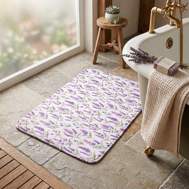 Tapis De Bain Fleurs de Sauge Violette Lavande Verte (Créateur téléchargé)
