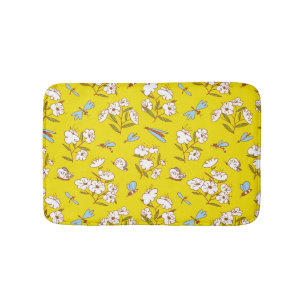 Tapis De Bain Fleurs d'insectes Papillons : Patte d'été sans joi