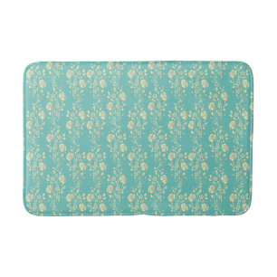Tapis De Bain Fleurs d'or en cascade sur turquoise