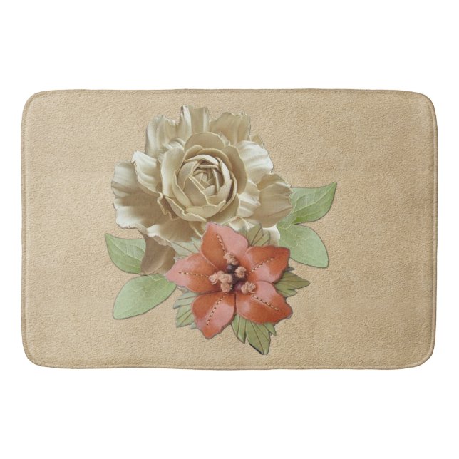 Tapis De Bain Fleurs en cuir et daim Texture Art (Devant)