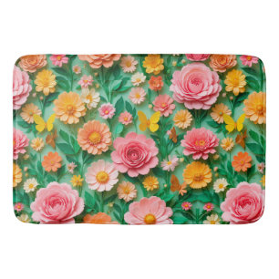 Tapis De Bain Fleurs en papier colorées et papillons