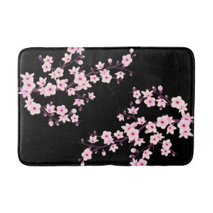Tapis De Bain Fleurs florales de cerisier rose noir
