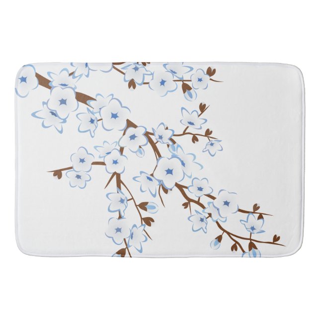 Tapis De Bain Fleurs florales de cerisiers Bleu Blanc (Devant)