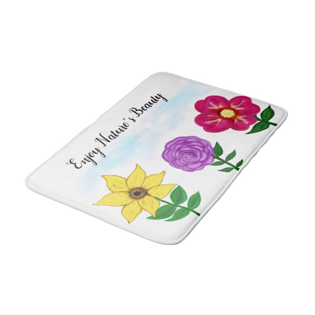 Tapis De Bain Fleurs Fuchsia Jaune Violet (Angle)