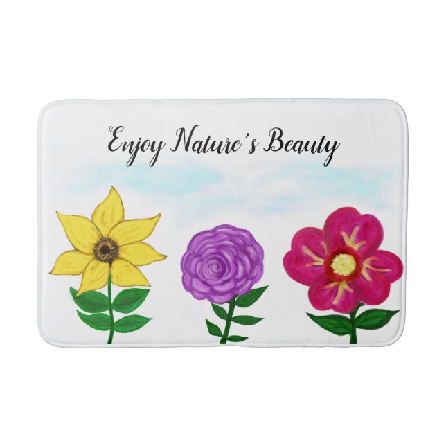Tapis De Bain Fleurs Fuchsia Jaune Violet (Devant)