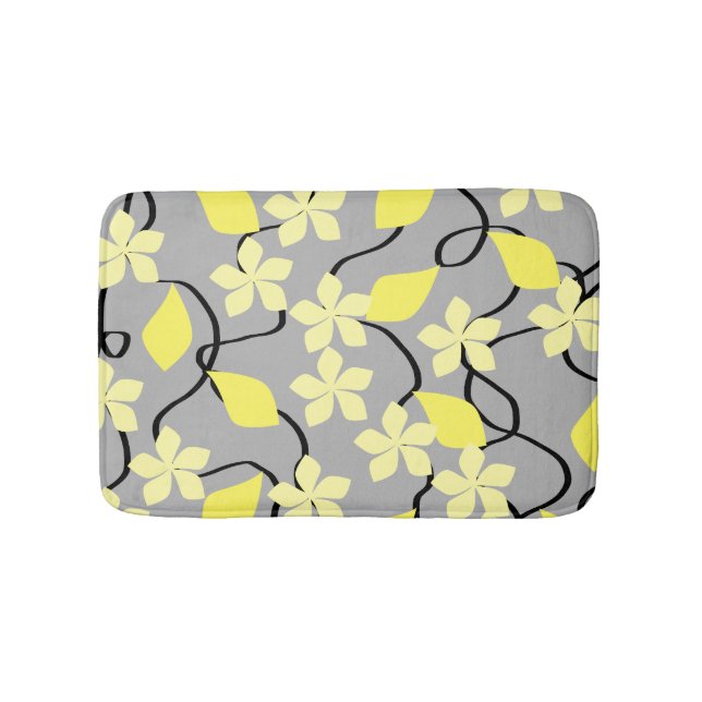 Tapis De Bain Fleurs jaunes et gris.Modèle floral. (Devant)