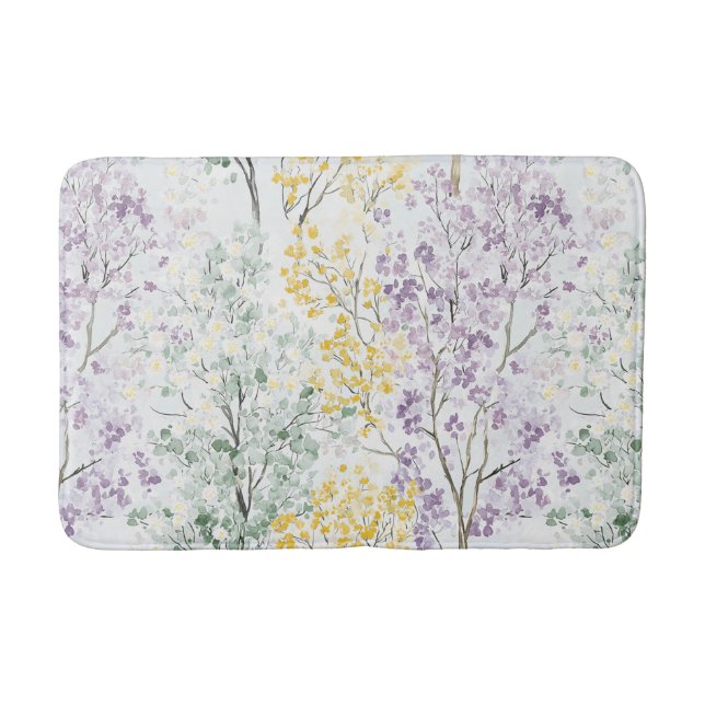 Tapis De Bain Fleurs Jaunes Vertes Lavande Romantiques (Devant)