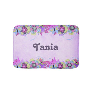 Tapis De Bain Fleurs mignonnes et papillons roses