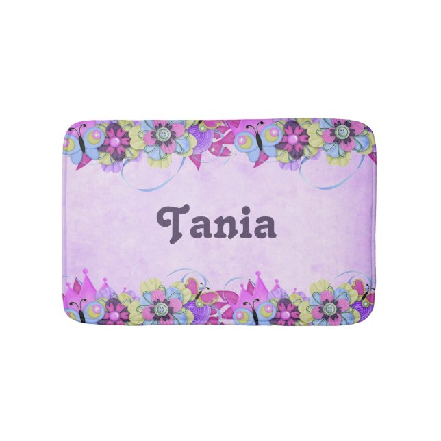 Tapis De Bain Fleurs mignonnes et papillons roses (Devant)