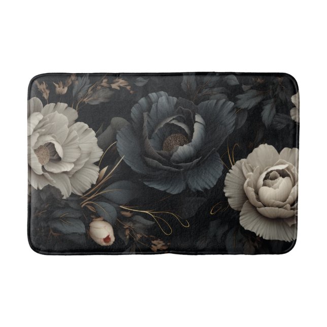 Tapis De Bain Fleurs noires et blanches (Devant)