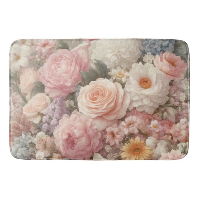 Tapis De Bain Fleurs Pastel Shabby Chic Rose Motif Floral (Devant)