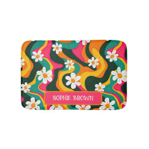 Tapis De Bain Fleurs rétro Colorful les années 70 Motif avec nom