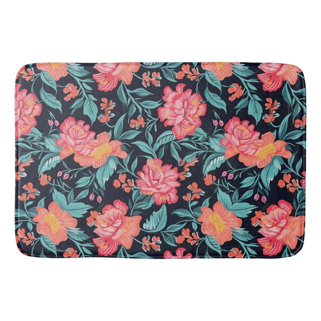 Tapis De Bain Fleurs roses et coraux (Devant)