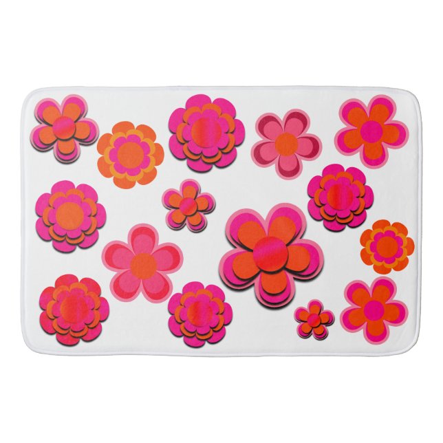 Tapis De Bain Fleurs roses et orange chaudes (Devant)