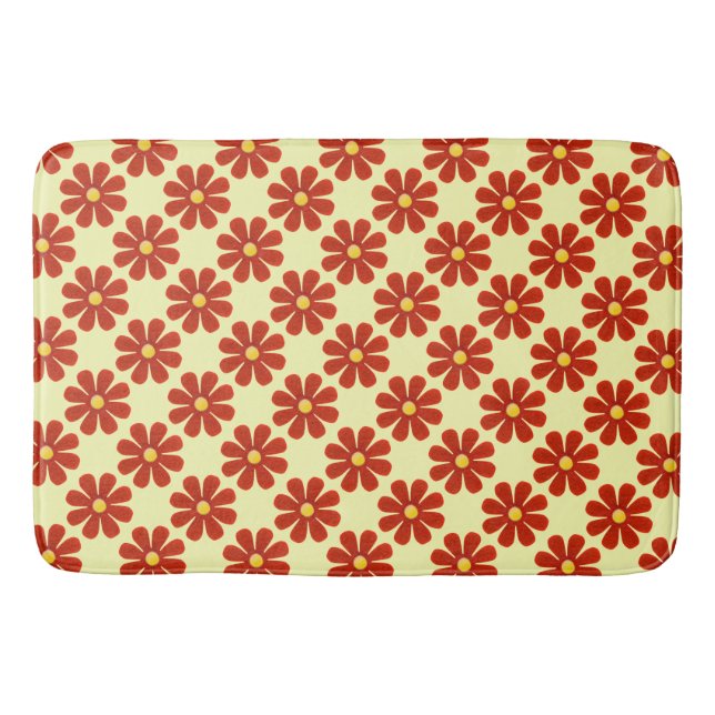 Tapis De Bain Fleurs rouge foncé printemps, jaune clair arrière  (Devant)