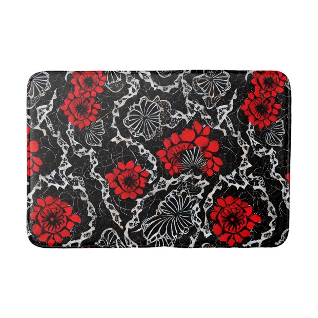 Tapis De Bain Fleurs rouges et dentelle noire Motif sans couture (Devant)