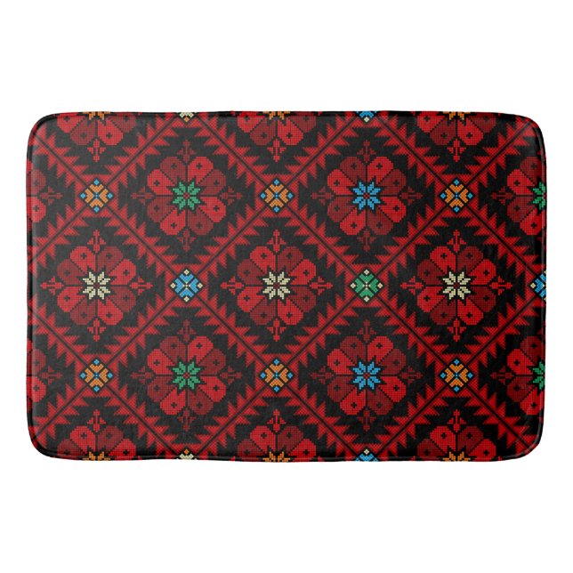 Tapis De Bain Fleurs rouges Palestine Broderie tatreez Motif (Devant)