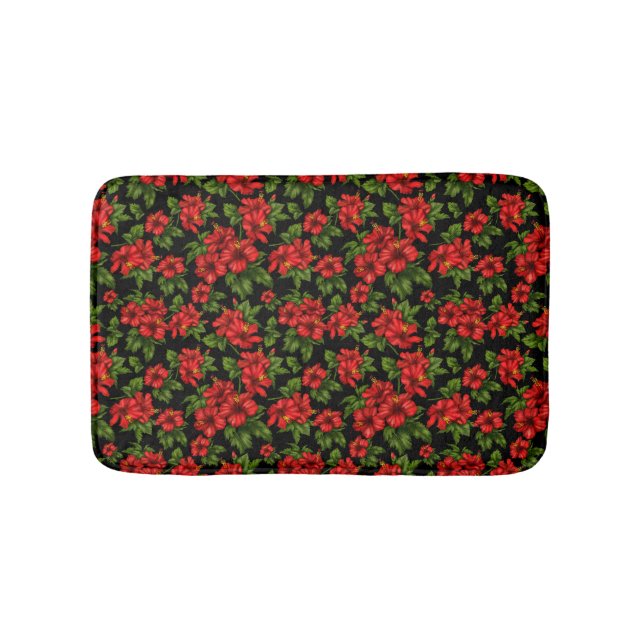 Tapis De Bain Fleurs rouges sur l'arrière - plan noir (Devant)