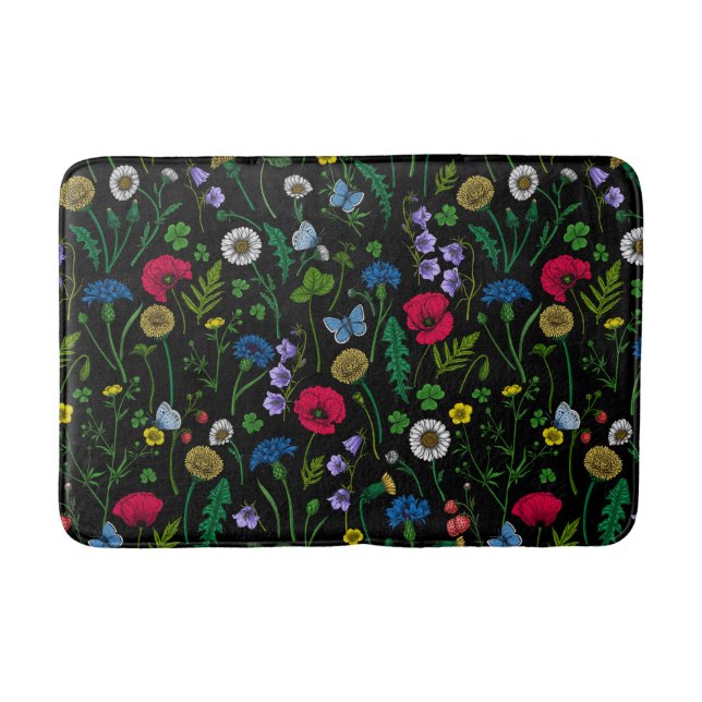 Tapis De Bain Fleurs sauvages en noir (Devant)