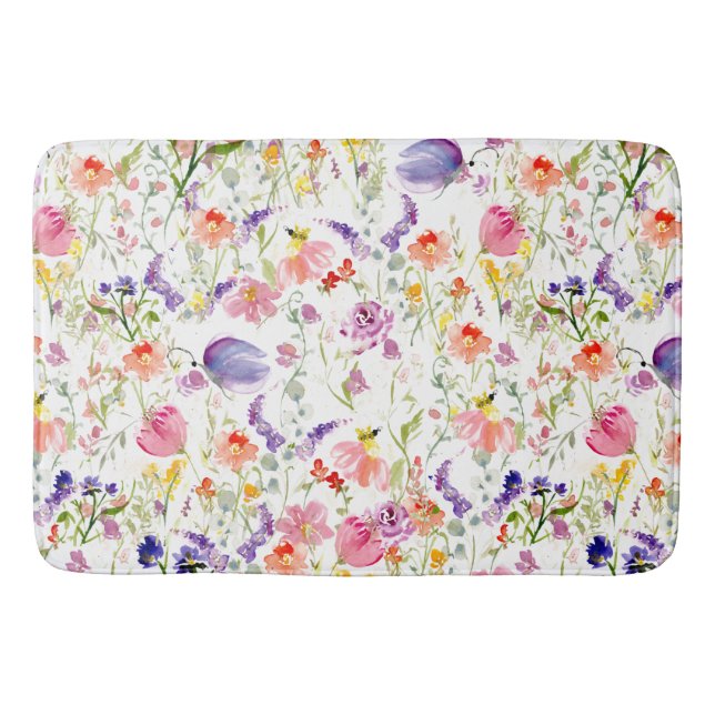 Tapis De Bain Fleurs sauvages fantaisistes | Aquarelle (Devant)