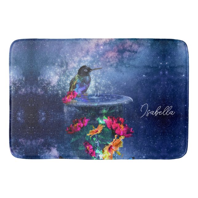 Tapis De Bain Fleurs tropicales, colibri, papillon et étoiles (Devant)