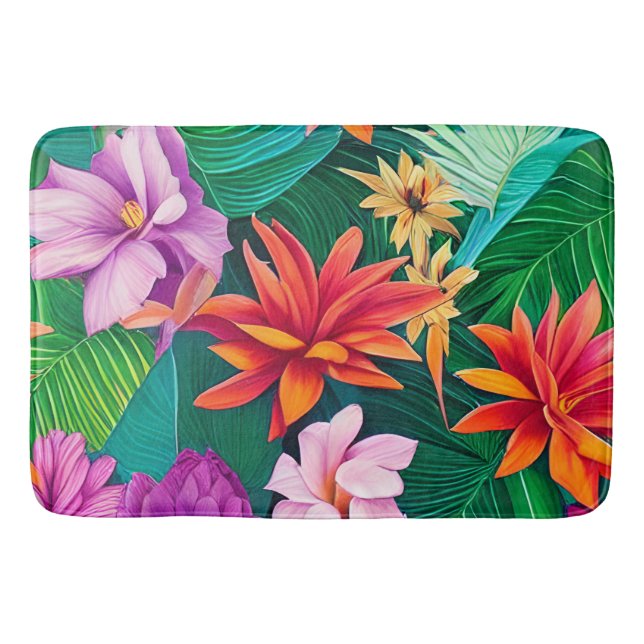 Tapis De Bain Fleurs tropicales colorées Motif (Devant)