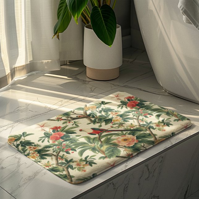 Tapis De Bain Fleurs tropicales colorées Oiseaux (Créateur téléchargé)